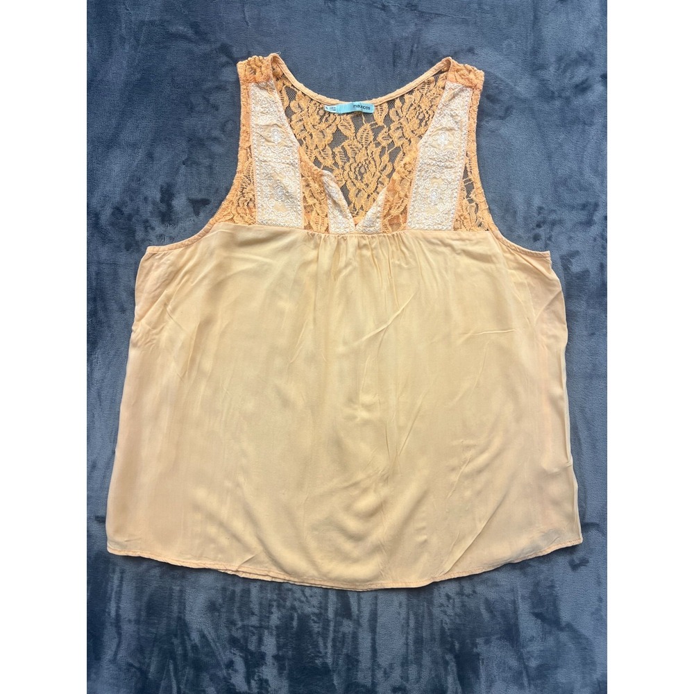Maurices Tank Top Womens XL Peach Rayon Pleated Lace Crochet Embroidered Boho